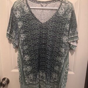 Lucky Brand Green Patterned Short Sleeve Top